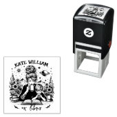 Moeder en zoon met boek Custom ex libris Zelfinktende Stempel (In situ)