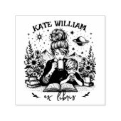 Moeder en zoon met boek Custom ex libris Zelfinktende Stempel (Design)