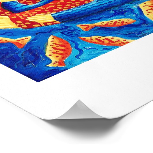 Moeder en zoon met Goldfish Modern Art print (Hoek)