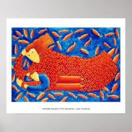 Moeder en zoon met Goldfish Modern Art print