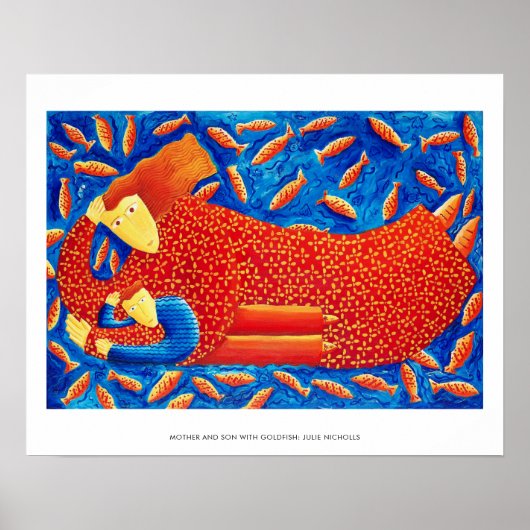 Moeder en zoon met Goldfish Modern Art print (Voorkant)