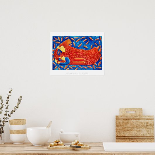 Moeder en zoon met Goldfish Modern Art print (Keuken)