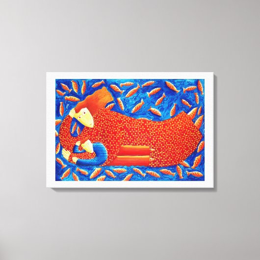 Moeder en zoon met goudvis schilderen canvas afdruk (Voorkant)