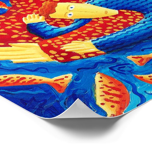 Moeder en zoon met goudvissen kunstprint poster (Hoek)