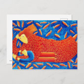 Moeder en zoon met goudvissen modern kunstschilder briefkaart (Voorkant / Achterkant)