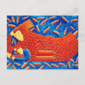 Moeder en zoon met goudvissen modern kunstschilder briefkaart (Voorkant)