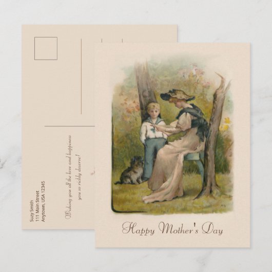  moeder en zoon met puppy feestdagenkaart (Voorkant / Achterkant)