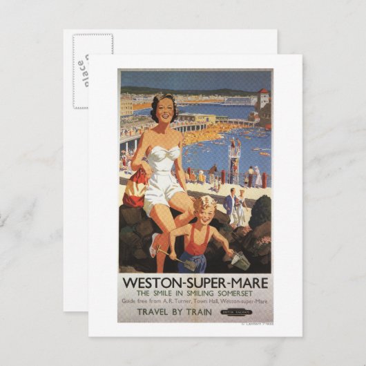 Moeder en zoon op het strand Poster Briefkaart (Voorkant / Achterkant)