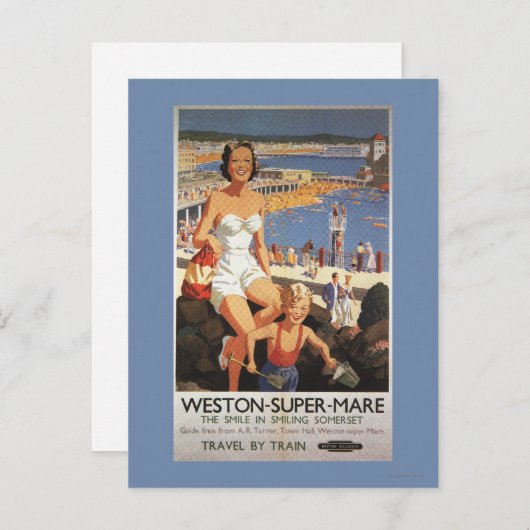 Moeder en zoon op het strand Poster Briefkaart (Voorkant / Achterkant)