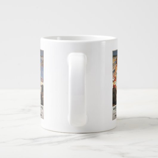 Moeder en zoon op het strand Poster Grote Koffiekop (Achterkant)