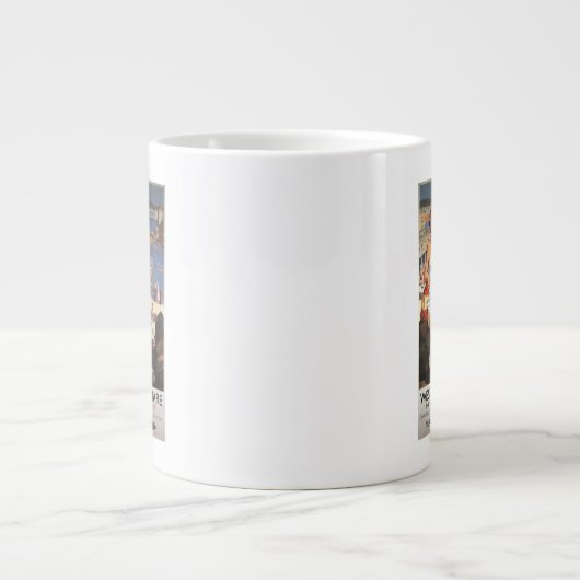 Moeder en zoon op het strand Poster Grote Koffiekop (Voorkant)