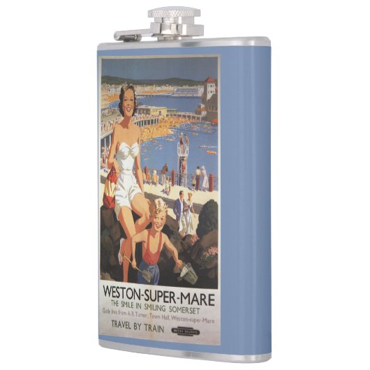 Moeder en zoon op het strand Poster Heupfles (Links)