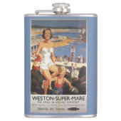 Moeder en zoon op het strand Poster Heupfles (Voorkant)