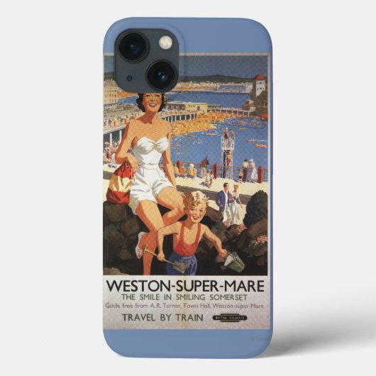 Moeder en zoon op strand spoorwegposter Case-Mate iPhone case (Achterkant)