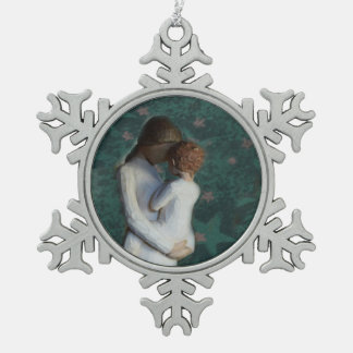 Moeder en zoon Pewter Snowflake Ornament