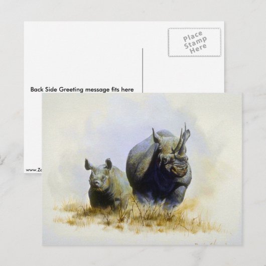 Moeder en zoon, Rhinoceros Briefkaart (Voorkant / Achterkant)