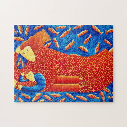 Moeder en zoon schilderen legpuzzel (Horizontaal)