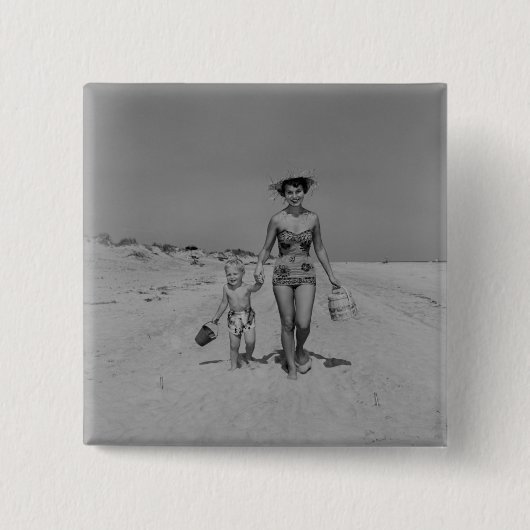 Moeder en zoon vierkante button 5,1 cm (Voorkant)