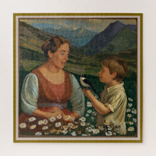 Moeder en zoon vredige magische momenten legpuzzel