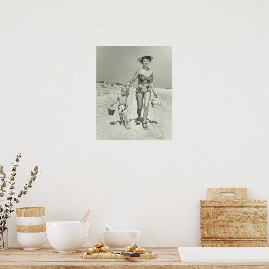 Moeder en zoon Walking Poster (Keuken)