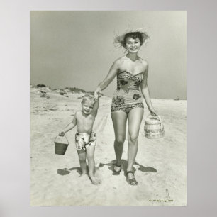 Moeder en zoon Walking Poster