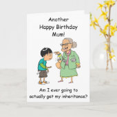 Moeder erfenis verjaardagskaart van zoon grappig kaart (Gele Bloem)