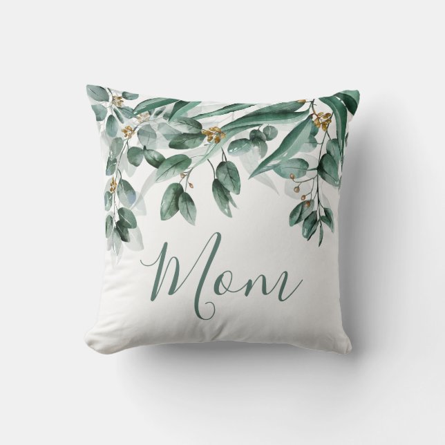 Moeder Eucalyptus Foliage Moderne Waterverf Kussen (Voorkant)