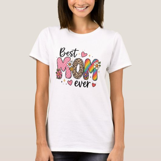 Moeder Ever Bloem Leopard Regenboog Ontwerp T-shirt (Voorkant)