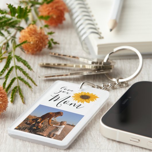 Moeder Familie Fotocollage Zonnebloem Sleutelhanger (Voorkant Rechts)