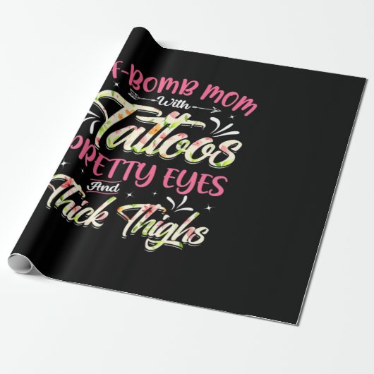Moeder Florals F-Bomb mama met Tattoos van de gebo Cadeaupapier (Uitgerold)