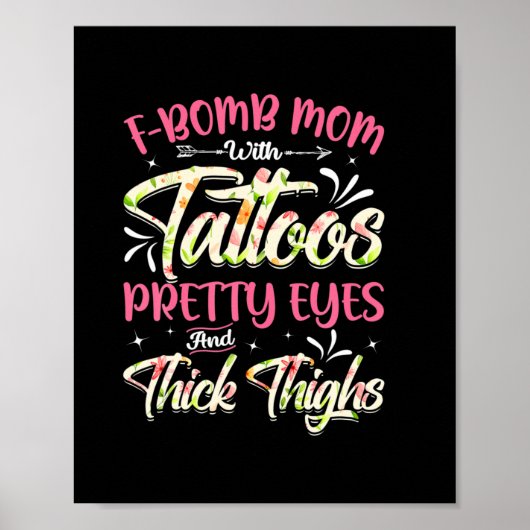 Moeder Florals F-Bomb mama met Tattoos van de gebo Poster (Voorkant)