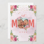 Moeder Foto, Bloemen En Aangepast Bericht Feestdagenkaart (Voorkant / Achterkant)
