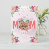 Moeder Foto, Bloemen En Aangepast Bericht Feestdagenkaart (Staand voorkant)