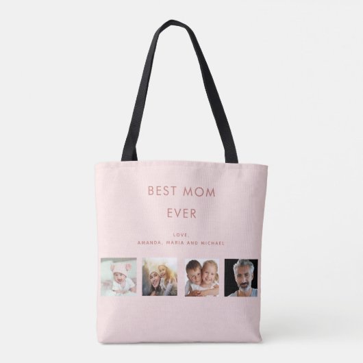Moeder foto collage blush roze tote bag (Achterkant)