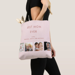 Moeder foto collage blush roze tote bag