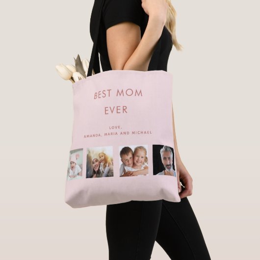 Moeder foto collage blush roze tote bag (Dichtbij)