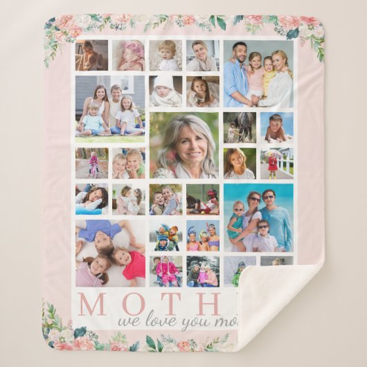 MOEDER Foto Collage Floral Blush Roze Sherpa Deken (Voorkant)