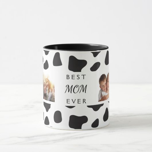 Moeder foto collage koe zwart wit mok (Midden)