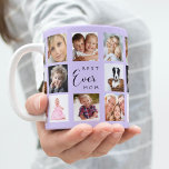 Moeder foto collage lavendel violet koffiemok<br><div class="desc">Een cadeau voor je moeder,  haar leven vieren met een collage van 14 foto's. Zwarte tekst: Beste mama ooit. Personaliseer en gebruik je eigen foto's van haar,  kinderen,  man,  huisdieren,  vrienden. Trendy violette,  lavendelkleurige achtergrond. Perfect als Moederdag cadeau,  voor verjaardagen en kerst.</div>