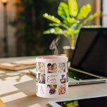 Moeder foto collage roze perzik mok<br><div class="desc">Een cadeau voor je moeder,  haar leven vieren met een collage van 14 foto's. Zwarte tekst: Beste mama ooit. Personaliseer en gebruik je eigen foto's van haar,  kinderen,  man,  huisdieren,  vrienden. Elegante roze,  perzikkleurige achtergrond. Perfect als Moederdag cadeau,  voor verjaardagen en kerst.</div>