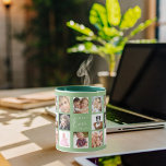 Moeder foto collage salie groen mok<br><div class="desc">Een cadeau voor je moeder,  haar leven vieren met een collage van 14 foto's. Witte tekst: Beste mama ooit. Personaliseer en gebruik je eigen foto's van haar,  kinderen,  man,  huisdieren,  vrienden. Sage groene achtergrond. Perfect als Moederdag cadeau,  voor verjaardagen en kerst.</div>