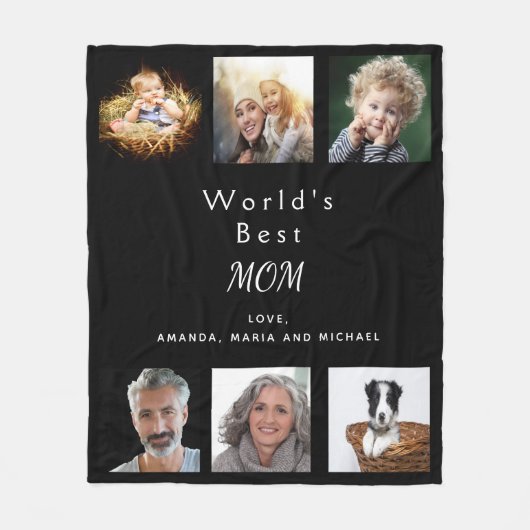 Moeder foto collage zwart fleece deken (Voorkant)