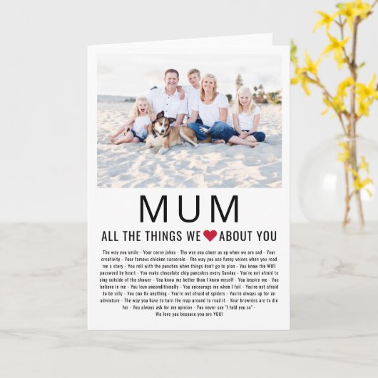 Moeder Foto Dingen die we van je houden Moederdag  Kaart (Gele Bloem)