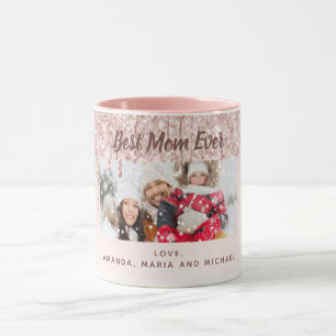 Moeder foto glitter blush roze mok