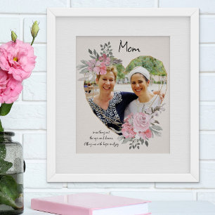 Moeder Foto Gouden Hartvormige Roze Bloem Kader Poster