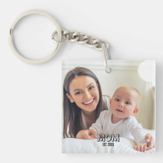 Moeder Foto Minimalistische Zwarte Typografie Gest Sleutelhanger