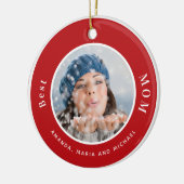 Moeder foto rode witte namen keramisch ornament (Links)