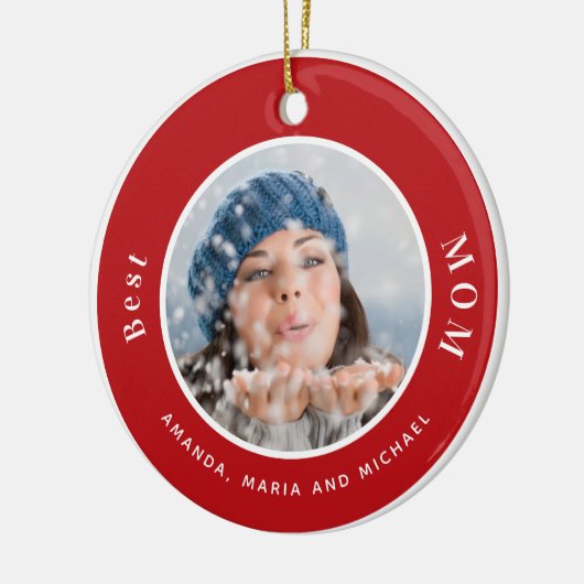 Moeder foto rode witte namen keramisch ornament (Links)