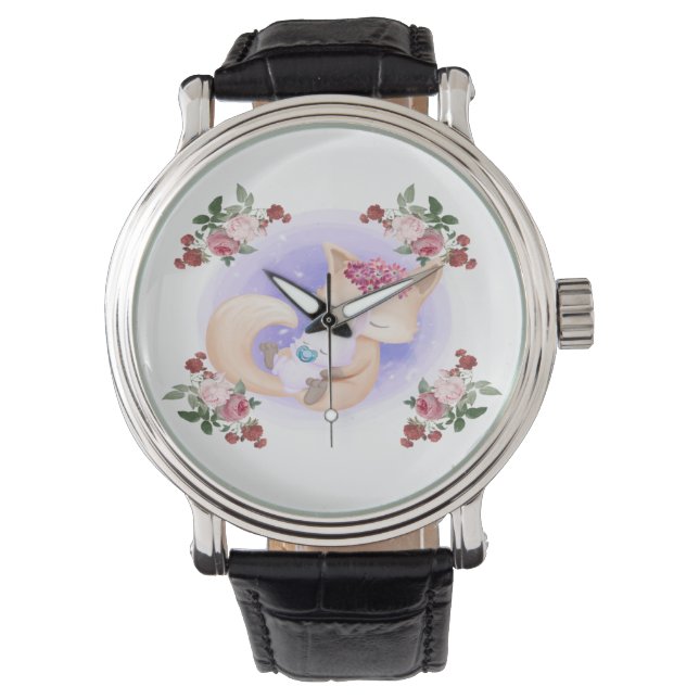 Moeder Fox Hug Baby Bunny Rabbit Horloge (Voorkant)