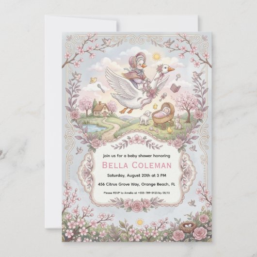 moeder gans babyshower uitnodigingen (Voorkant)